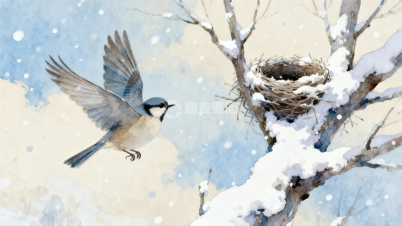 高清大图下载【趣麦麦图】雪中飞鸟与巢穴