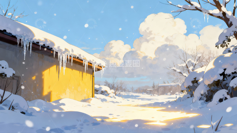高清大图下载【趣麦麦图】雪后阳光洒落的宁静小巷