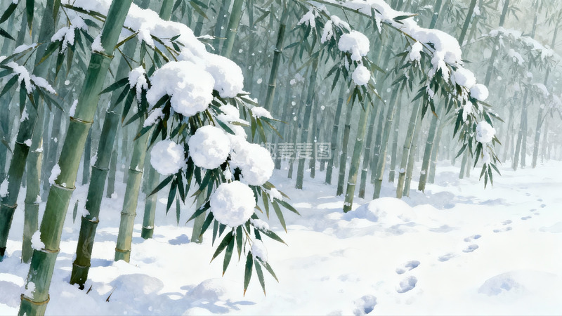 高清大图下载【趣麦麦图】雪覆竹林静谧冬景