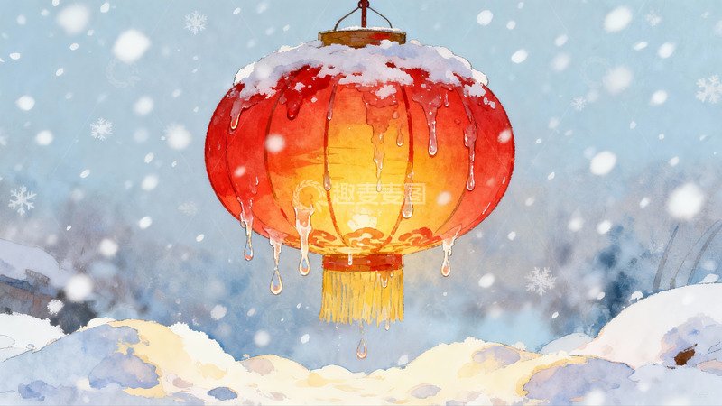 高清大图下载【趣麦麦图】雪中红灯笼