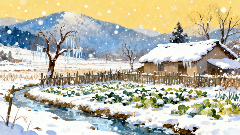 高清大图下载【趣麦麦图】雪景农舍冬日田园风光