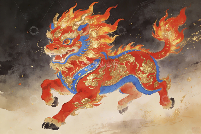 高清大图下载【趣麦麦图】火焰神兽奔腾图