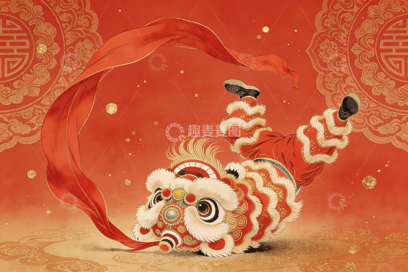 高清大图下载【趣麦麦图】舞狮表演生动画面