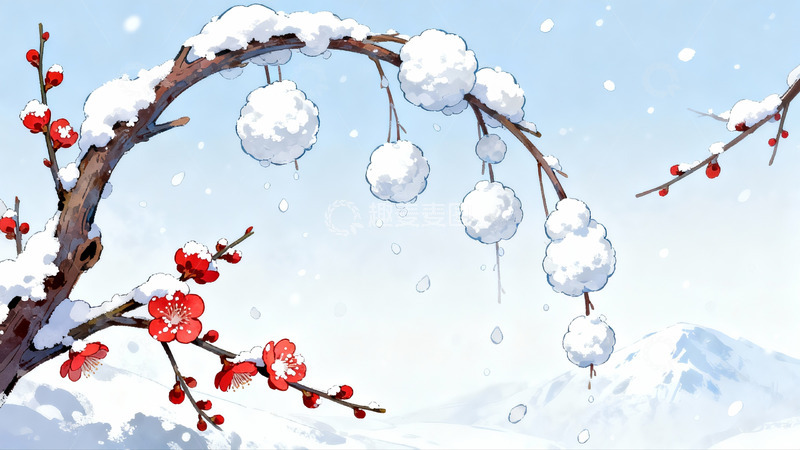 高清大图下载【趣麦麦图】雪中红梅绽放