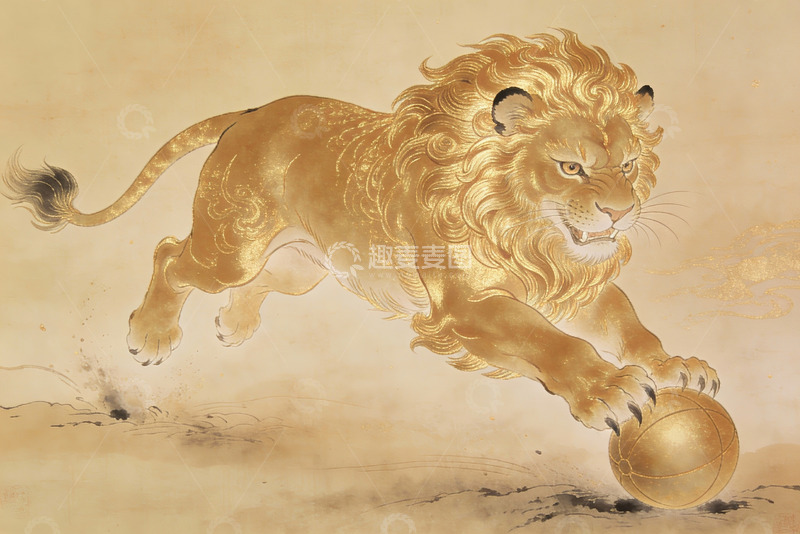 高清大图下载【趣麦麦图】金色狮子滚球奔腾图