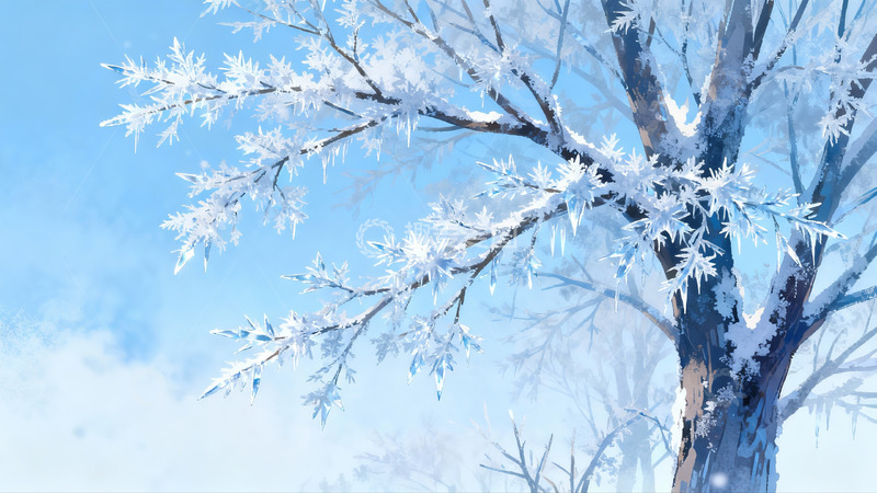 高清大图下载【趣麦麦图】冰挂树枝蓝天背景