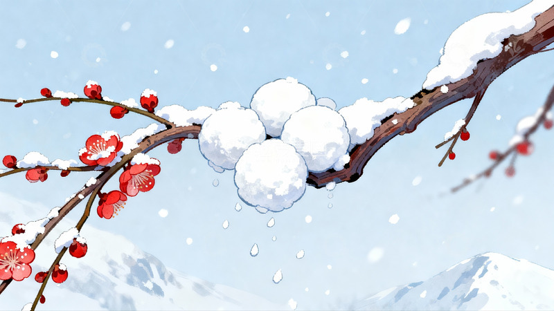 高清大图下载【趣麦麦图】雪中红梅绽放枝头