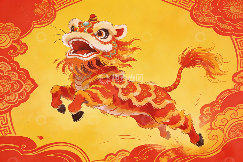 高清大图下载【趣麦麦图】舞狮表演生动画面