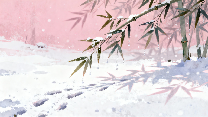 高清大图下载【趣麦麦图】雪中竹枝静景