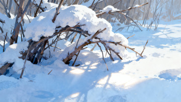 雪覆枯枝冬日静景