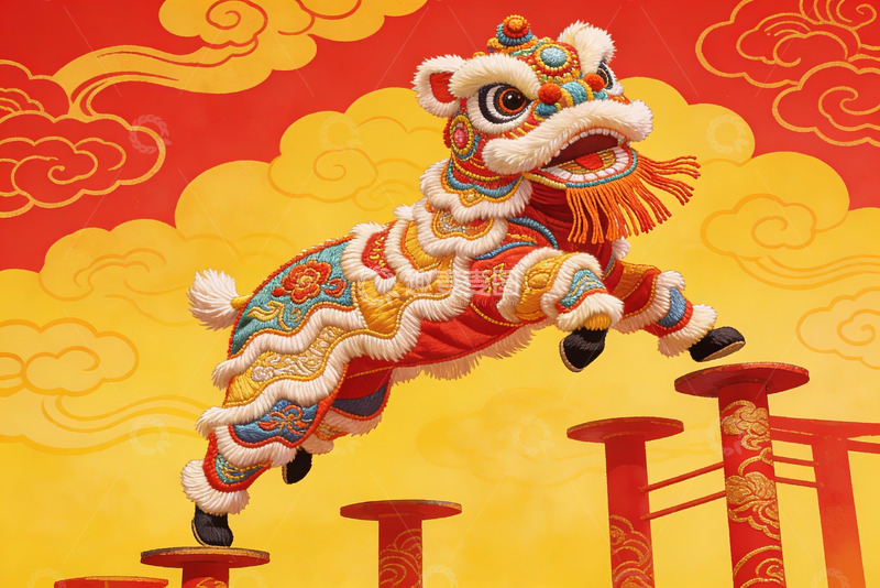 高清大图下载【趣麦麦图】色彩斑斓的舞狮表演