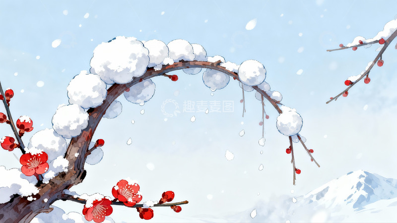 高清大图下载【趣麦麦图】雪覆红梅枝头绽放