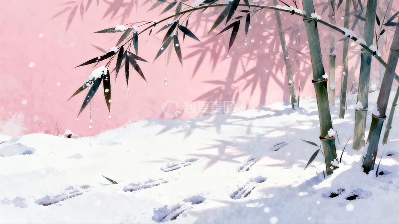 高清大图下载【趣麦麦图】雪竹映粉墙