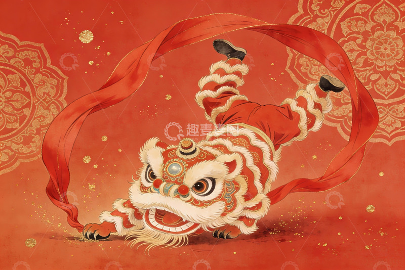 高清大图下载【趣麦麦图】舞狮表演生动画面