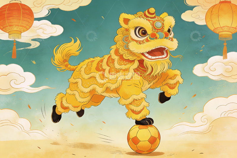 高清大图下载【趣麦麦图】舞狮踩球迎新春