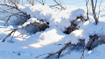 雪覆枯枝冬日静景