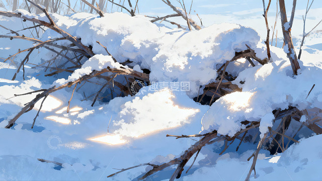 雪覆枯枝冬日静景