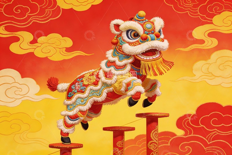 高清大图下载【趣麦麦图】色彩斑斓的舞狮表演