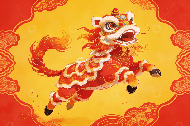 高清大图下载【趣麦麦图】舞狮表演生动画面