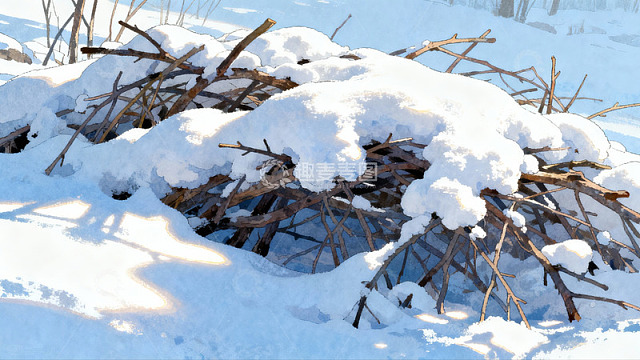 雪覆枯枝冬日静景