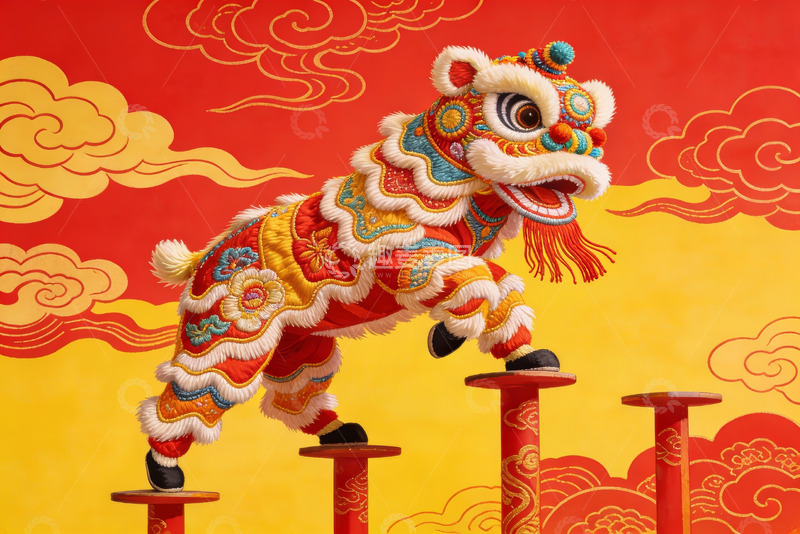 高清大图下载【趣麦麦图】色彩斑斓的舞狮表演