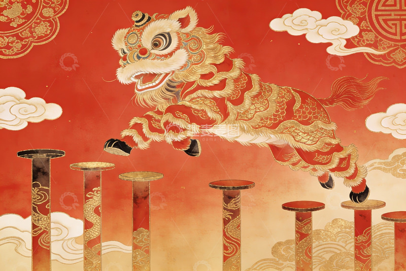 高清大图下载【趣麦麦图】中国传统舞狮艺术图案