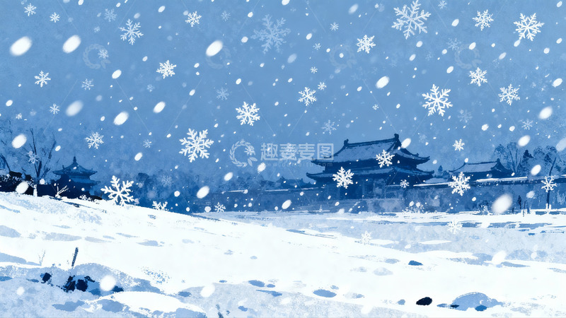 高清大图下载【趣麦麦图】雪景中的古建筑群