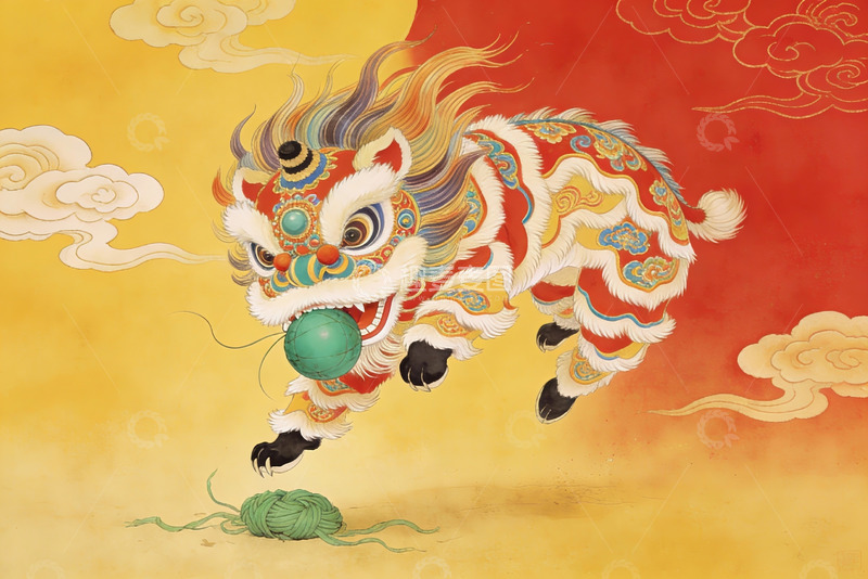 高清大图下载【趣麦麦图】色彩斑斓舞狮图