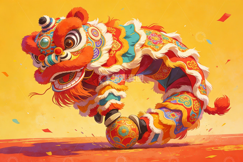高清大图下载【趣麦麦图】色彩斑斓的舞狮表演