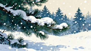 雪落松枝冬日静谧景象