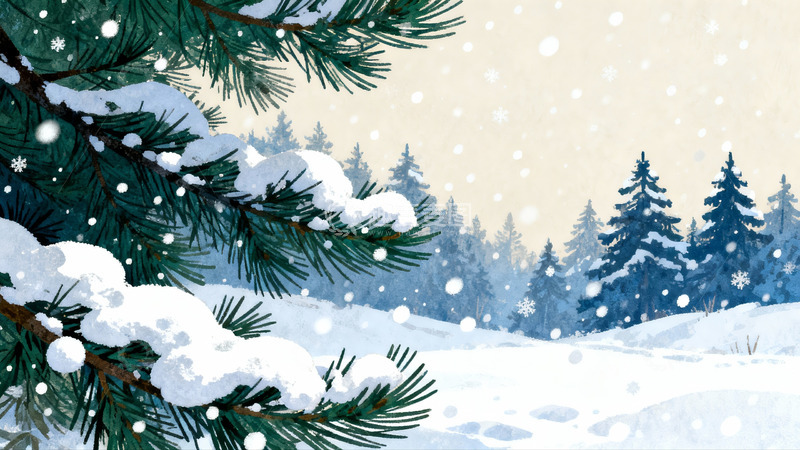 高清大图下载【趣麦麦图】雪落松枝冬日静谧景象