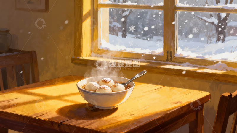 高清大图下载【趣麦麦图】冬日暖阳窗边热汤
