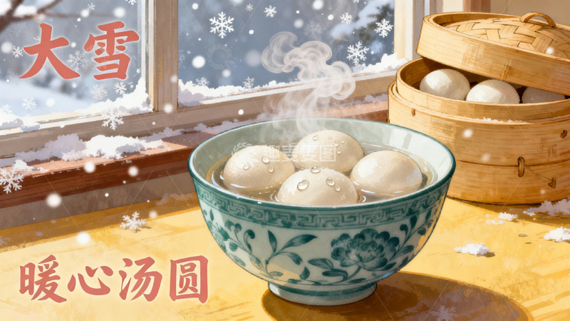 高清大图下载【趣麦麦图】冬日窗边热汤圆