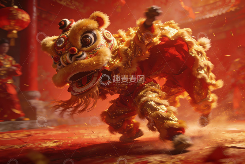 高清大图下载【趣麦麦图】舞狮表演热闹非凡