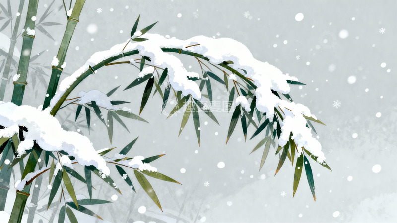 高清大图下载【趣麦麦图】雪覆竹枝冬日静景