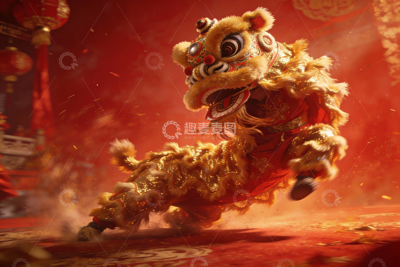 高清大图下载【趣麦麦图】金色舞狮表演震撼登场