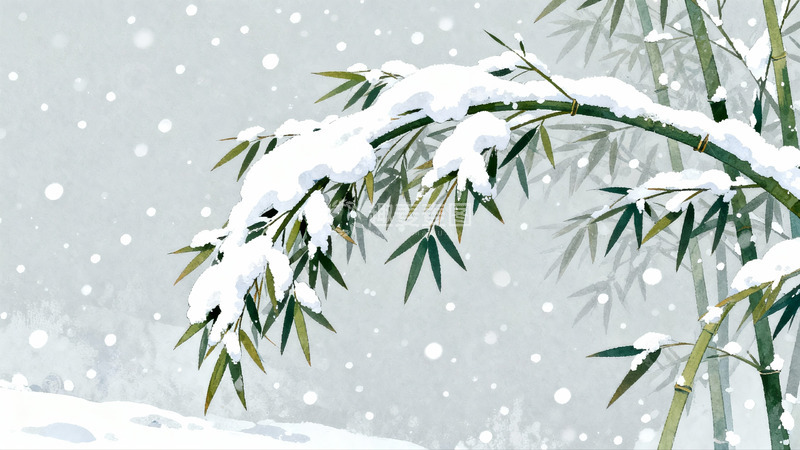 高清大图下载【趣麦麦图】雪覆竹枝冬日静景