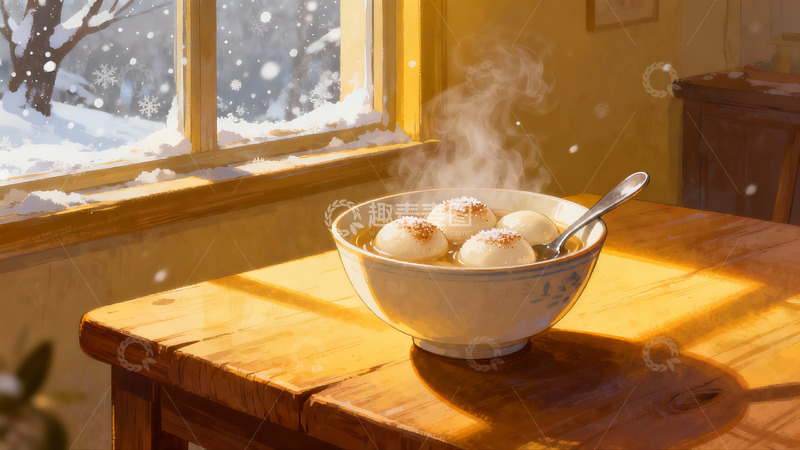 高清大图下载【趣麦麦图】冬日窗边热汤圆