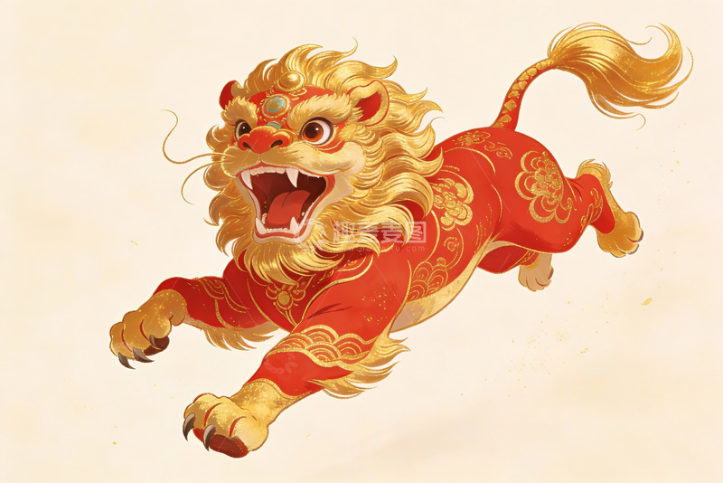 高清大图下载【趣麦麦图】金色舞狮跃动画面