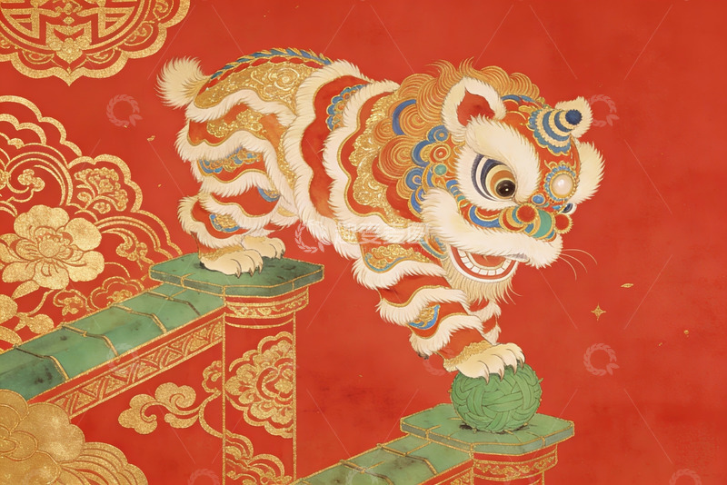 高清大图下载【趣麦麦图】色彩斑斓的舞狮图案