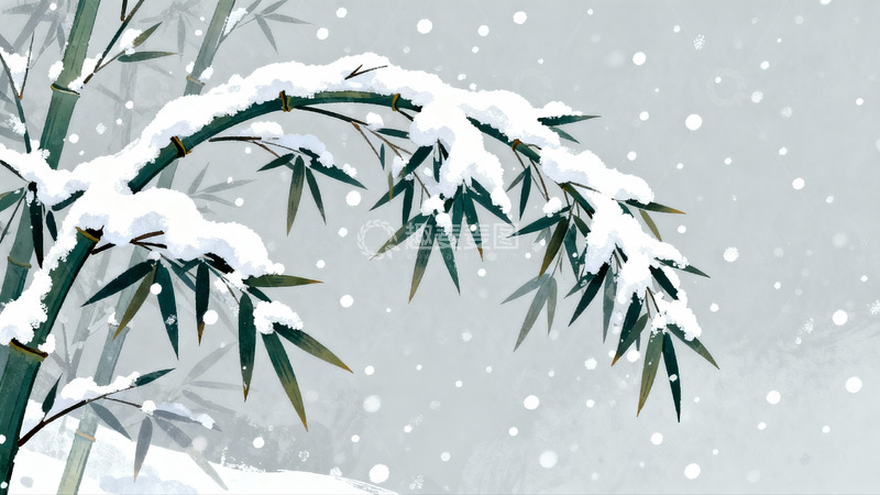 高清大图下载【趣麦麦图】雪覆竹枝冬日静景