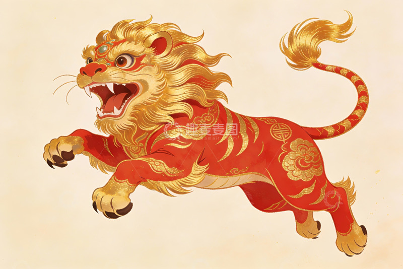 高清大图下载【趣麦麦图】中国传统瑞兽舞狮形象