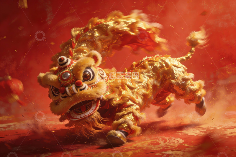 高清大图下载【趣麦麦图】金色舞狮动态瞬间
