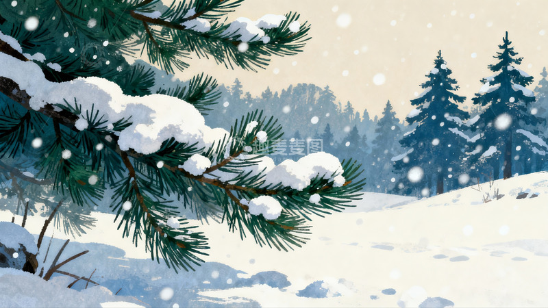 高清大图下载【趣麦麦图】雪覆松枝冬日雪景
