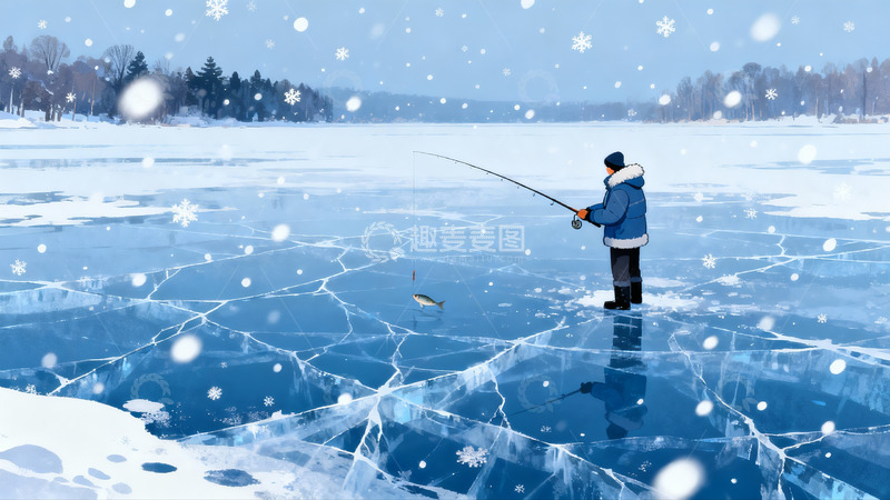 高清大图下载【趣麦麦图】冰面垂钓雪景