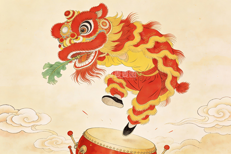 高清大图下载【趣麦麦图】舞狮踩鼓传统艺术展现