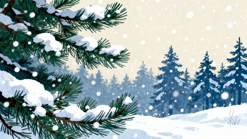 高清大图下载【趣麦麦图】雪落松林冬日静谧景象