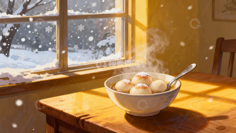 高清大图下载【趣麦麦图】冬日窗边热汤圆
