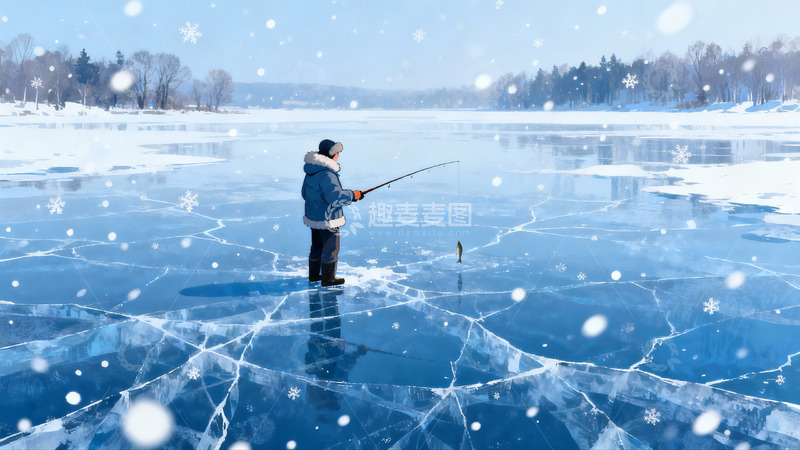 高清大图下载【趣麦麦图】冰面垂钓雪景