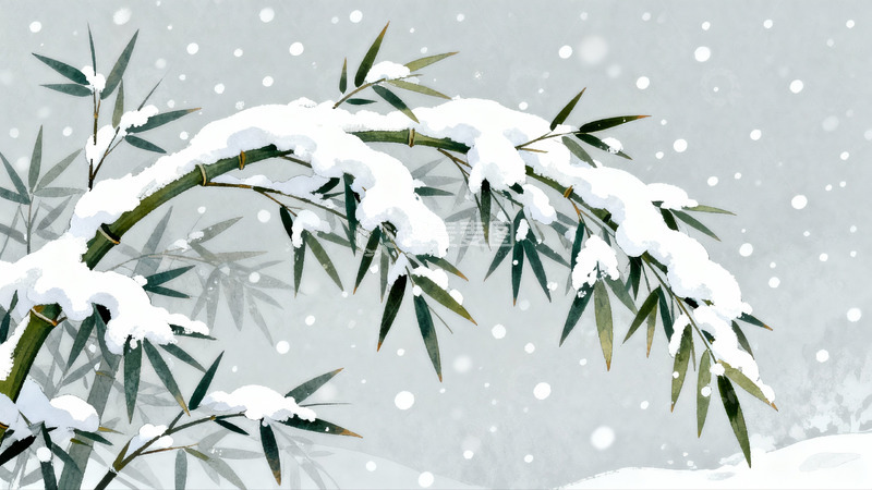 高清大图下载【趣麦麦图】雪覆竹枝冬日静景